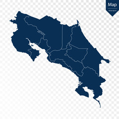 Transparent - High Detailed Blue Map of Costa Rica. Vector eps10.