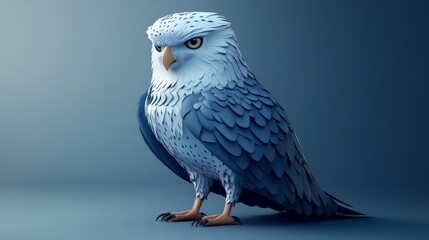 Fototapeta premium A stunning illustration of a blue owl, showcasing intricate feather details and a captivating gaze against a soft gradient background.