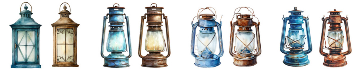 Illustration of an antique lamp in watercolor with an isolated background.