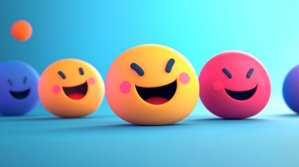 Fototapeta premium Colorful smiling spheres create a cheerful and joyful atmosphere, perfect for expressing happiness and positivity in design.