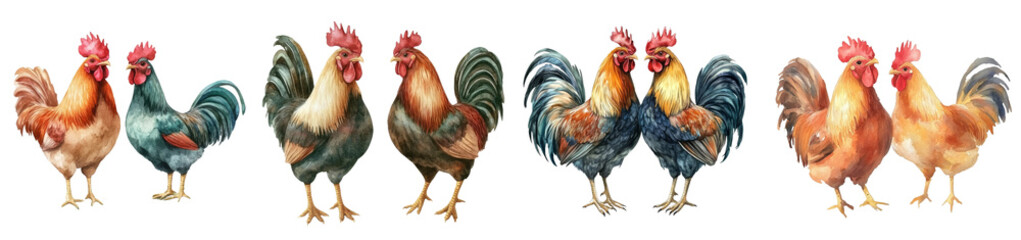 Fototapeta premium Clipart illustration of a chicken with an isolated background in watercolor.