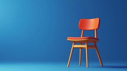 Stylish red chair against a vibrant blue backdrop, ideal for showcasing modern furniture design and interior aesthetics.