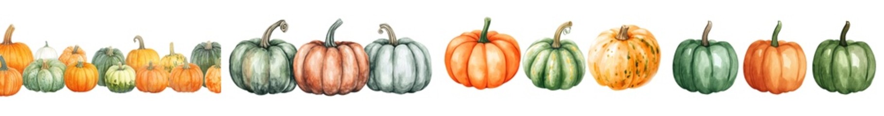 Clipart illustration with a background of isolated autumn pumpkins in watercolor.