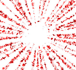 A radiant burst of red confetti pieces exploding from the center, creating a powerful, celebratory explosion on a white background.