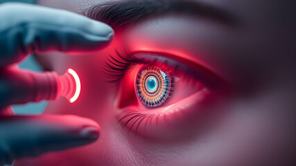 Illustration of innovations in medicine for creating artificial eye lenses, showcasing advanced technology and precision in ophthalmic design.The cutting-edge developments in vision correction.AI