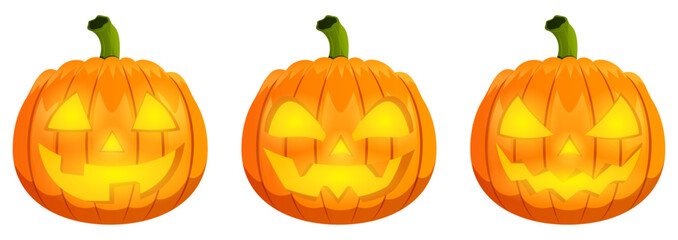 Halloween Jack-o`-lanterns Set - Pumpkins with Different Spooky Carvings 