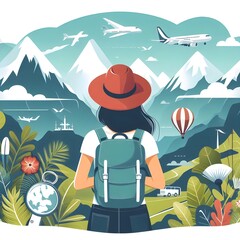 Fototapeta premium Travel and Adventure Design an illustration of a person or group of people exploring new places hiking or backpacking