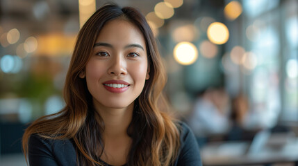 Obraz premium Portrait of a young Asian woman in corporate setting.