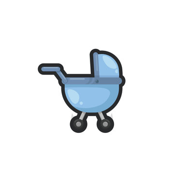 recommend clip art: baby stroller in outline flat design.