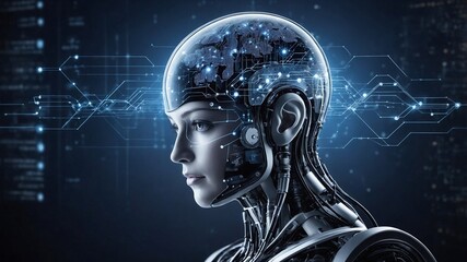 サイバー世界におけるAIと自動化が導くクリエイティブなビジネス戦略を象徴するCGイメージ