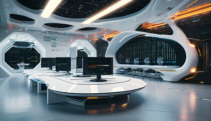 Obraz premium Futuristic cityscape with holographic charts displaying economic policy metrics