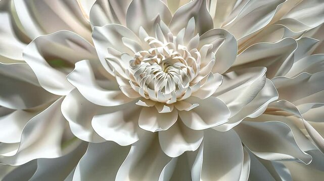 Close-up of a white dahlia flower, soft petals and light textures. Nature's art and beauty concept