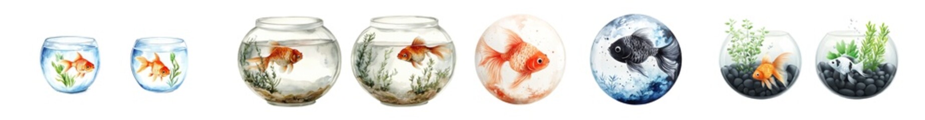 The aquarium with fish is a clipart illustration in watercolor with an isolated background.