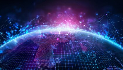 Obraz premium Digital Background in Blue and Purple World Connection Network Internet With Abstract Techno