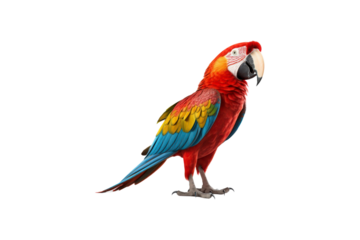 A scarlet macaw on a white background. Suitable for animal-themed designs, posters, and educational materials about birds
