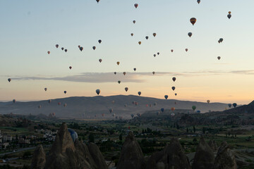 Hot air balloons rising early in the morning