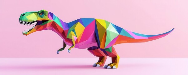 Obraz premium Tyrannosaurus rendered in low-poly 3D style, vibrant colors, abstract shapes, modern, minimalist design