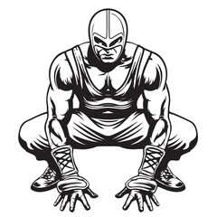Lucha Libre Black and White Vector Illustration Isolated on White Background Wrestling Art Design