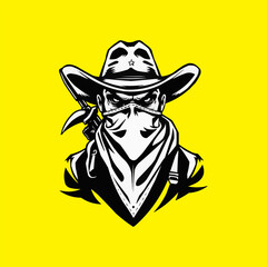 Cowboy mascot logo. Cool bandit cowboy logo design, Western Gunslinger Bandit Wild West Cowboy Gangster with Bandana Scarf Mask