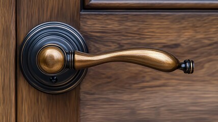 Fototapeta premium Vintage door handle made of brass on a wooden door