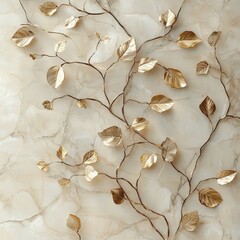Elegant Floral Leaves on Marble with Gold Accents
