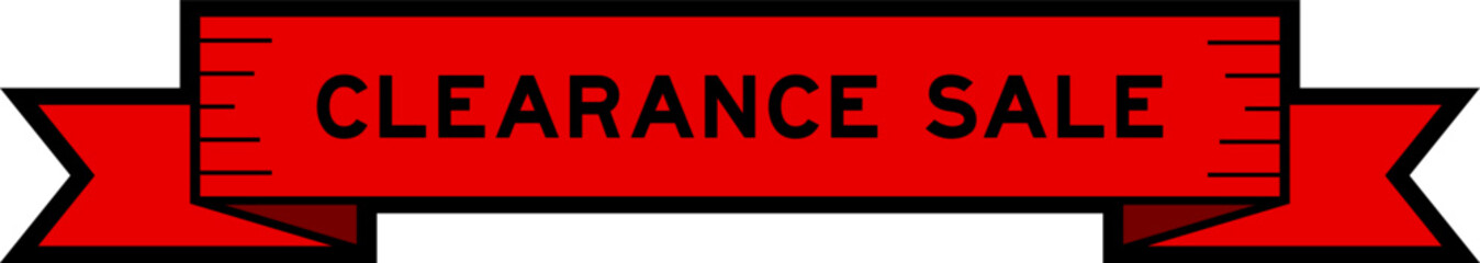 Ribbon label banner with word clearance sale in red color on white background