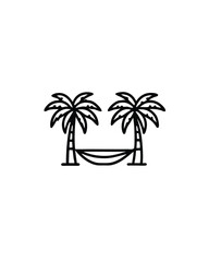 Editable vector illustration of a hammock tied between two palm trees.