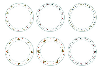 Set of autumn botanical frames with berries leaves.Vector graphics.