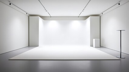 Transform your creative projects with this versatile modern white studio background, perfect for photography, videography, and digital design. The studio features a spacious, minimalist layout with a 