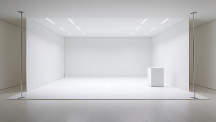 Transform your creative projects with this versatile modern white studio background, perfect for photography, videography, and digital design. The studio features a spacious, minimalist layout with a 