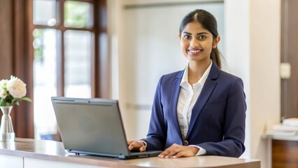 Indian Female Hotel Receptionist at Workstation
