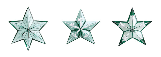 Obraz premium A collection of festive green and white Christmas star ornaments isolated on a transparent background