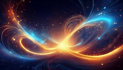 Obraz premium A vibrant swirl of blue and orange light creates a mesmerizing cosmic background filled with stars and energy.
