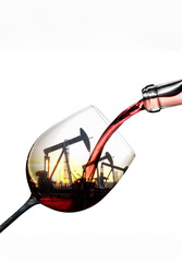 Wine glass filling with petroleum products