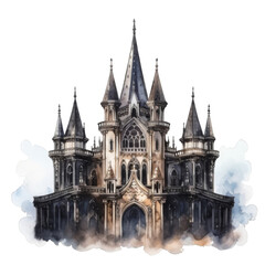 Fototapeta premium A Watercolor Painting of a Gothic-Style Castle in the Clouds