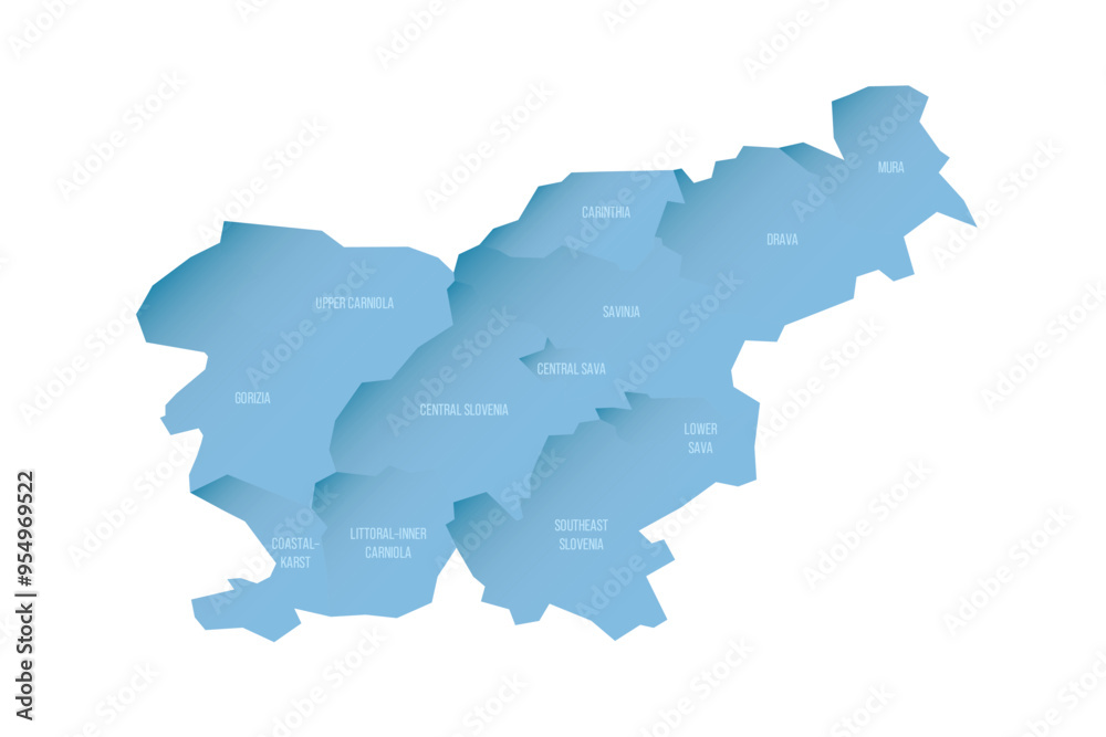 Sticker slovenia political map of administrative divisions - statistical regions. shaded vector map with 3d-