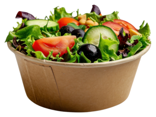 PNG Take away food in brown paper craft plate with salad and blank label mockup packaging meal bowl vegetable.