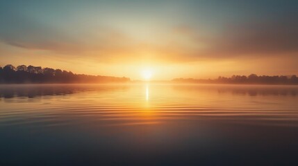 Sunrise Over River Lake Dawn. Clouds Reflecting Sky Water. Peaceful Tranquil Harmonious. 