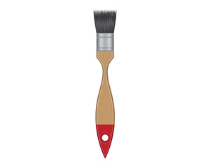 vector design of a brush tool that is brown and made of wood with red stripes at the bottom, usually used for painting or painting