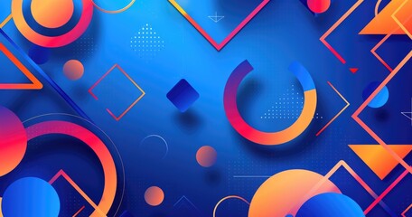 A vibrant abstract design featuring colorful geometric shapes and gradients on a blue background, ideal for digital projects.