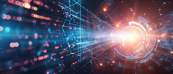 Obraz premium Abstract Digital Network with Glowing Lights and Circular Interface