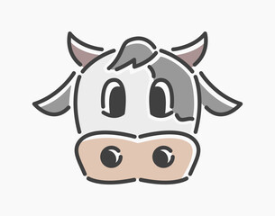 cow head cartoon flat line art. Illustration of cow head, ideal for needs related to Eid al-Adha, animals, cow's milk, and more.