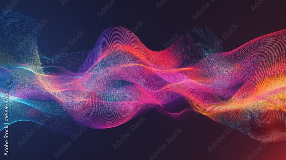 Fototapete a graphic representation of electrical waveforms in a vibrant color scheme, set against a dark backg