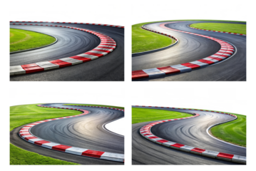 Set of race track with sharp curve and skid marks png