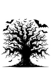 Halloween Tree SVG, Creepy Tree SVG, Spooky Tree SVG, Black Cat SVG, Bat SVG, Pumpkins SVG, Fall SVG, Season SVG, Scary SVG, Halloween Tree Silhouette, Cut file for Cricut SVG, JPG, PNG