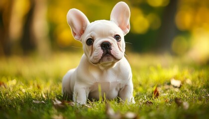 Fototapeta premium happy French Bulldog Portrait: Cute Pet Party Banner with Happy Expression. Creative Animal Concept for Festive Celebrations, Advertising Postcards, and AI-Generated Decorative Art. Inclusive Cultura