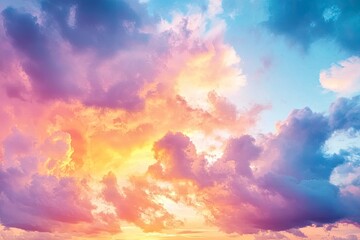 Obraz premium colorful clouds and sky,Dusk, Sunset Sky Clouds in the Evening with colorful Orange, Yellow, Pink and red sunlight and Dramatic storm clouds on Twilight sky, Landscape horizon , ai
