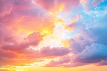 Obraz premium colorful clouds and sky,Dusk, Sunset Sky Clouds in the Evening with colorful Orange, Yellow, Pink and red sunlight and Dramatic storm clouds on Twilight sky, Landscape horizon , ai