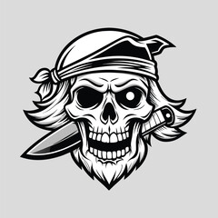 Skull and Crossbones Icon on Black and White Vector Backgrounds