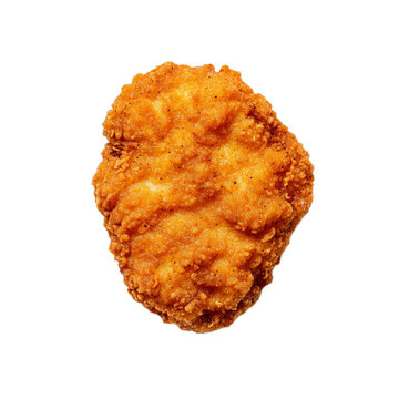 Close up of a perfectly fried chicken nugget with a craggy texture isolated on a transparent background 
